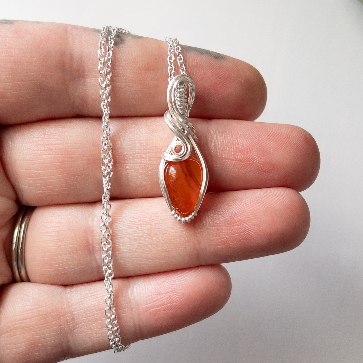 Carnelian & Sterling Silver Wrapped Mini Pendant