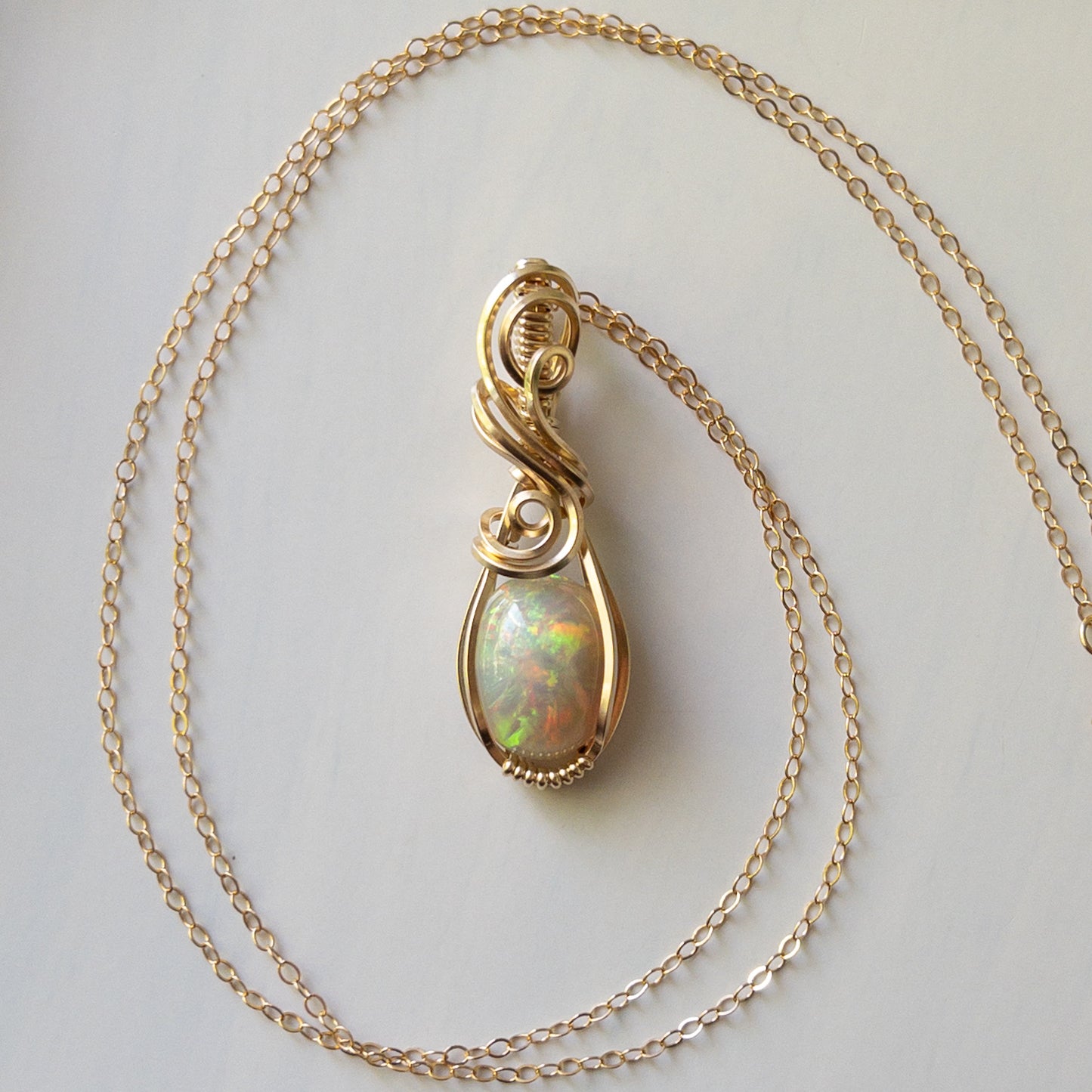 Mnemosyne - Opal & Gold Fill Wire Wrapped Pendant