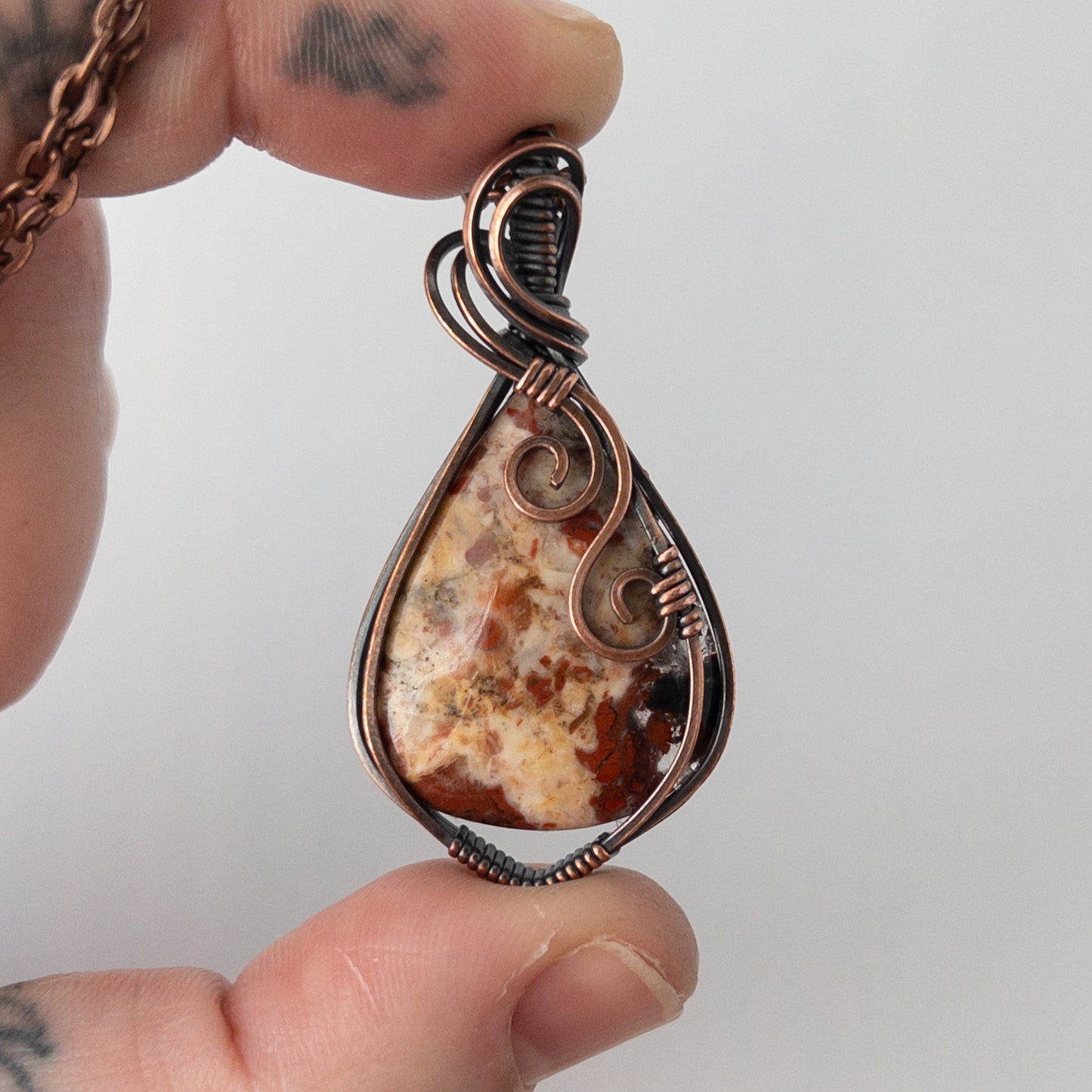 Brecciated Jasper Antiqued Copper Wrapped Pendant
