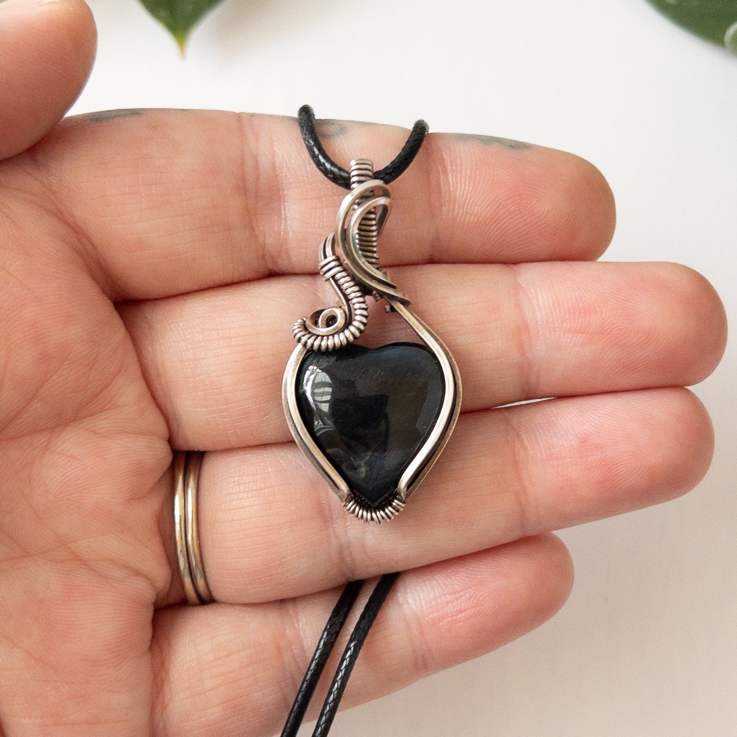 Blue Tiger’s Eye Heart & Sterling Silver Wrapped Pendant