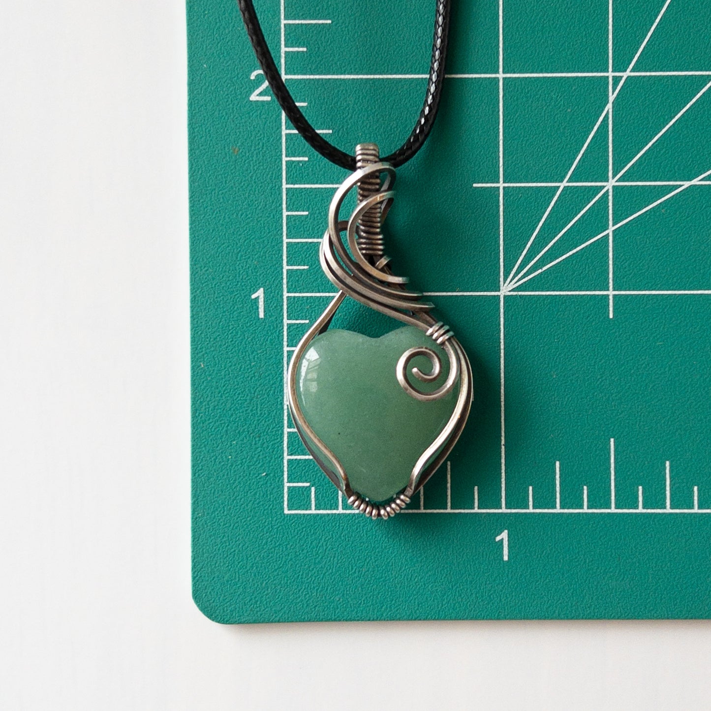 Green Aventurine Heart & Sterling Silver Wrapped Pendant
