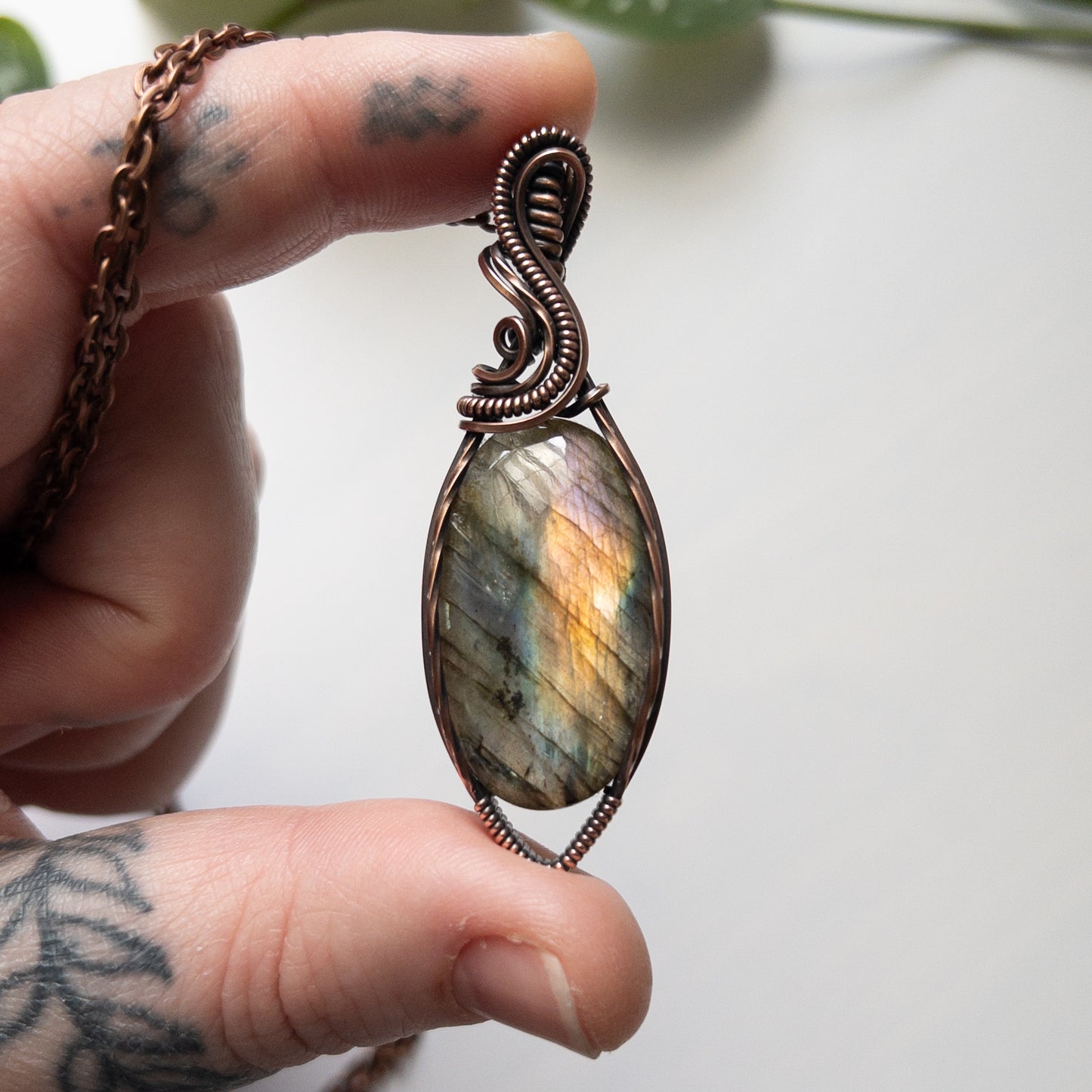 Rainbow Flash Labradorite Copper Wrapped Pendant