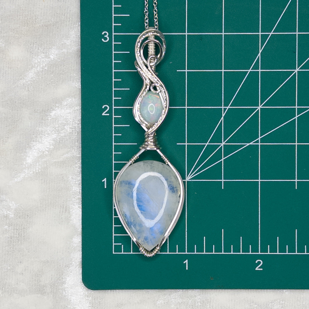 Blue Flash Moonstone & Ethiopian Opal .925 Sterling Silver Pendant