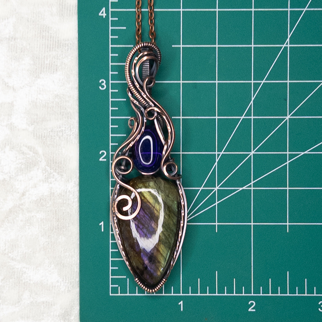 Unique Purple/Green Labradorite & Amethyst Antiqued Copper Statement Pendant