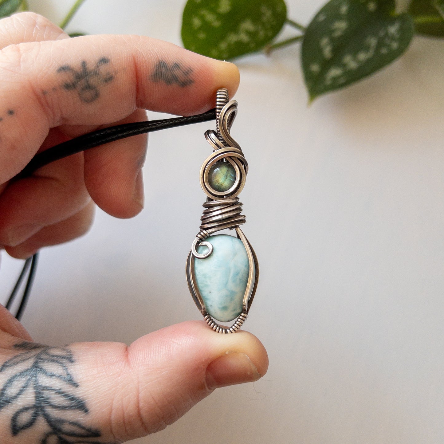 Larimar with Labradorite & Sterling Silver Wrapped Pendant