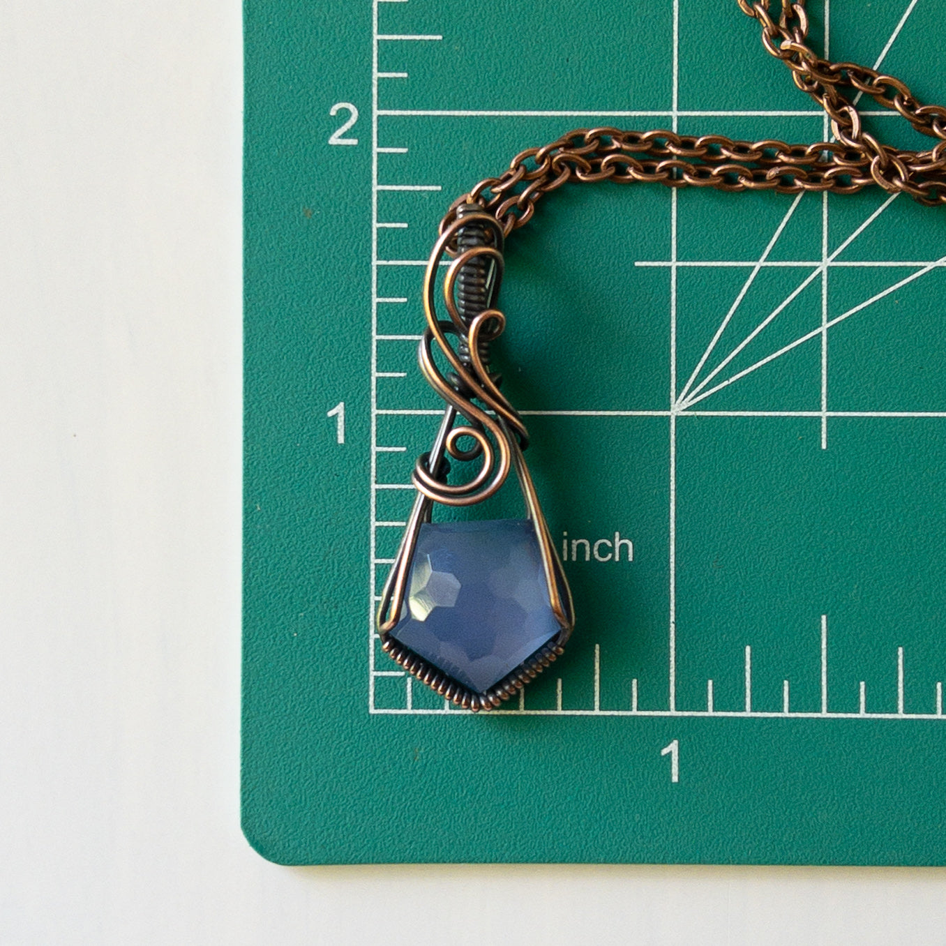 Faceted Lavender Chalcedony & Antiqued Copper Pendant
