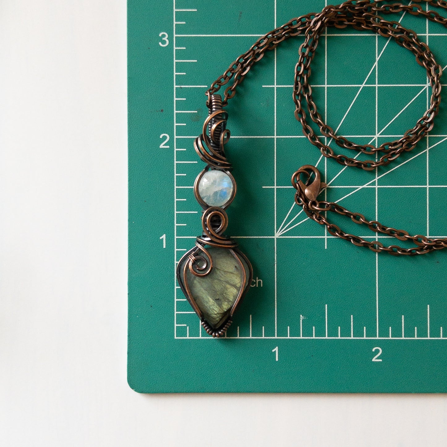 Labradorite With Moonstone & Copper Wrapped Pendant