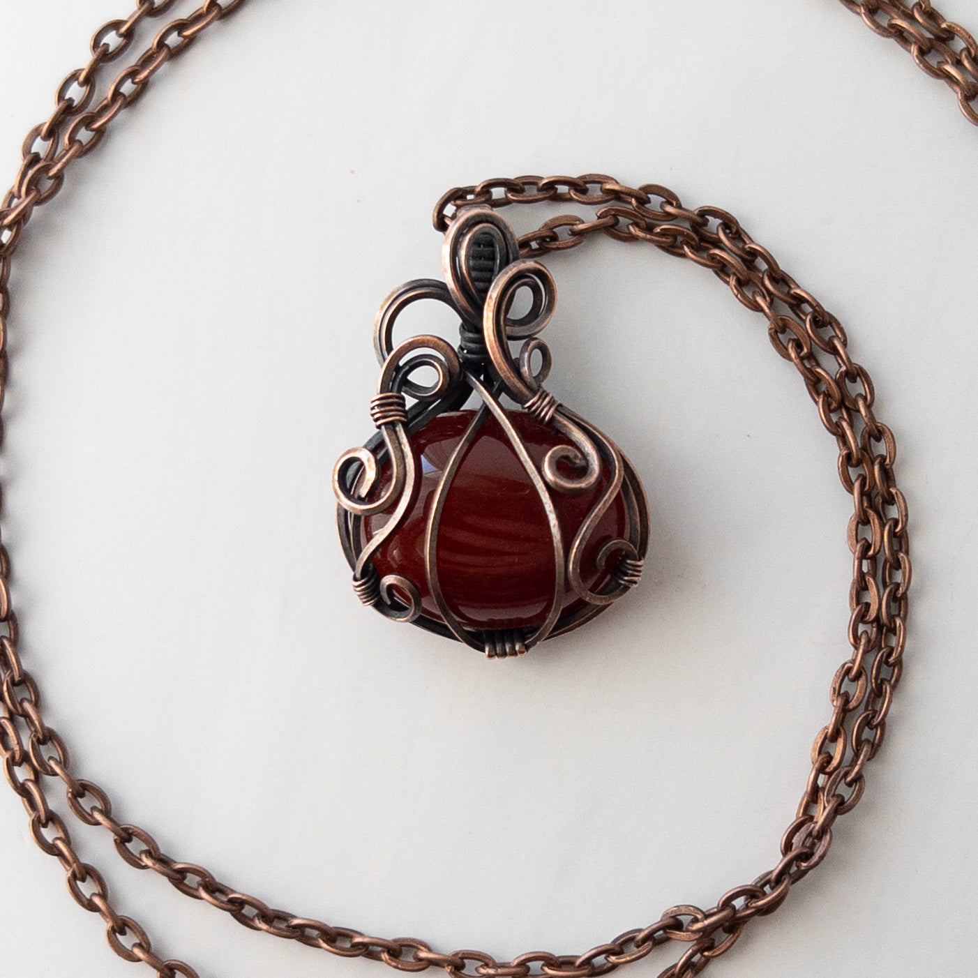Dark Red Carnelian Pumpkin Antiqued Copper Pendant