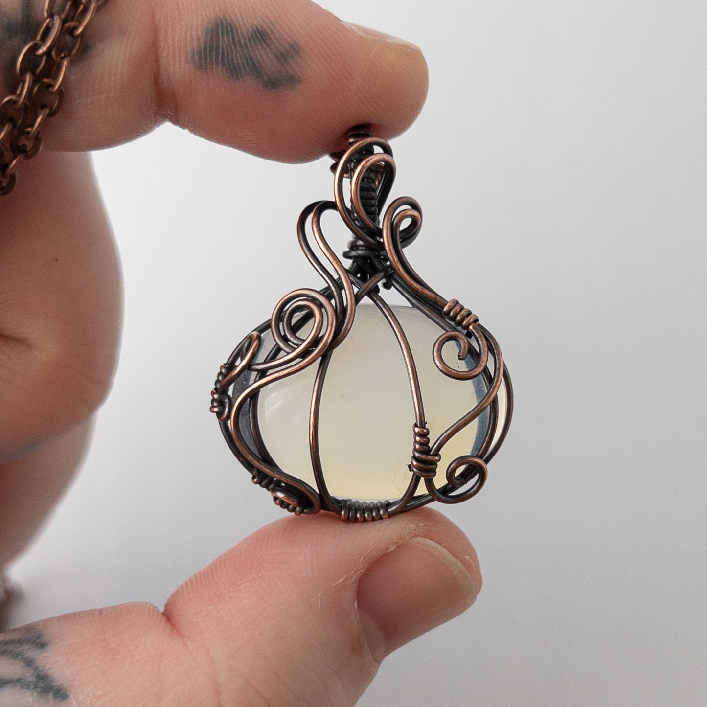 Opalite Pumpkin Antiqued Copper Wrapped Pendant