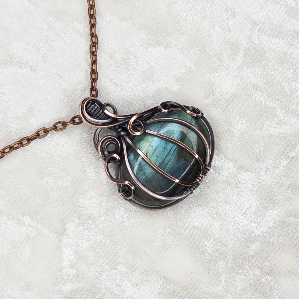 Labradorite Antiqued Copper Pumpkin Pendant