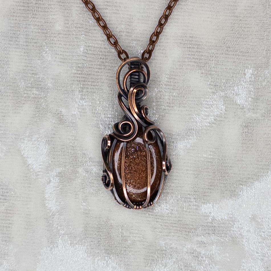 Dark Sunstone Antiqued Copper Pumpkin Pendant