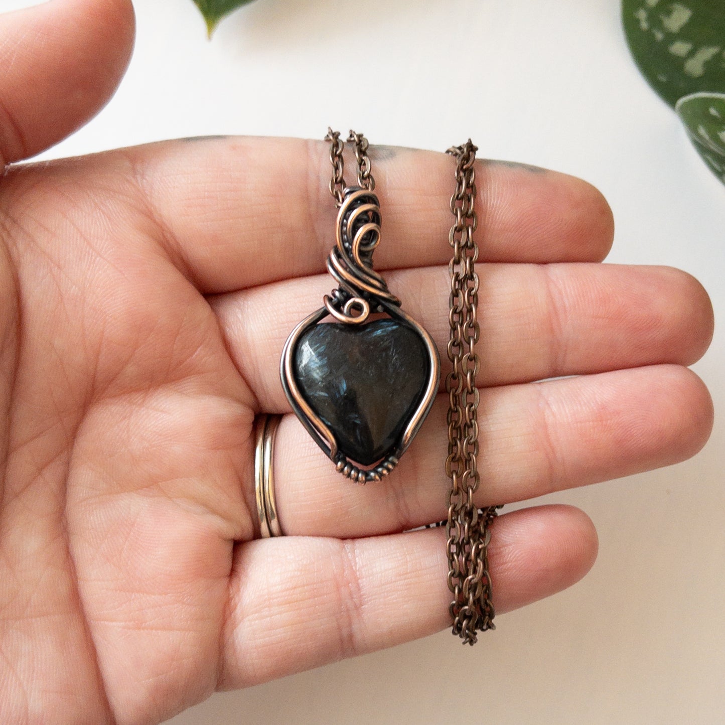 Astrophyllite Heart & Copper Wrapped Pendant