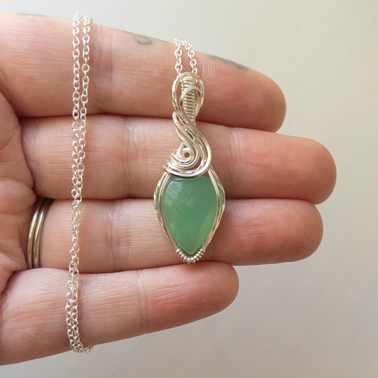 Chrysoprase Sterling Silver Wrapped Pendant