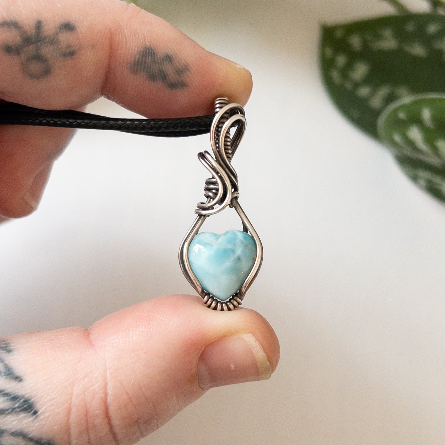 Larimar Heart & Sterling Silver Wrapped Pendant