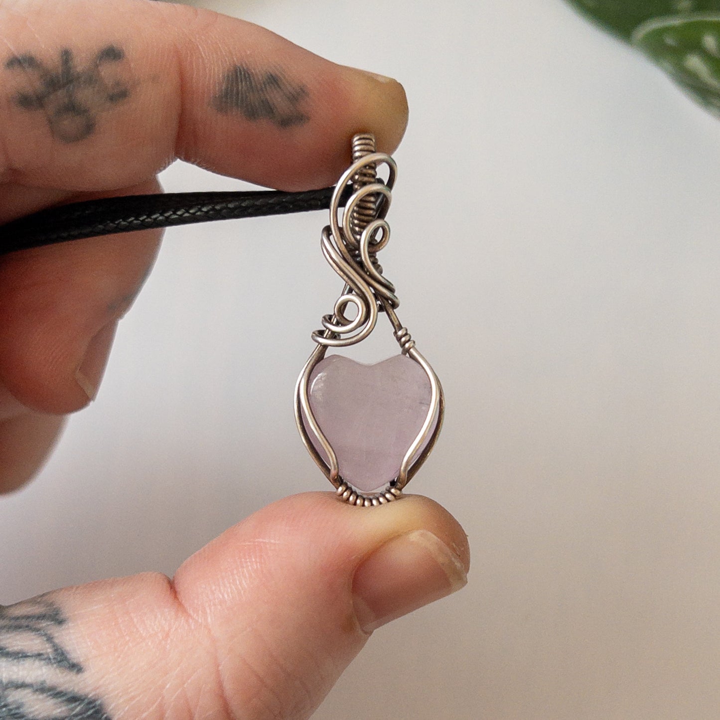 Kunzite Heart & Sterling Silver Wrapped Pendant