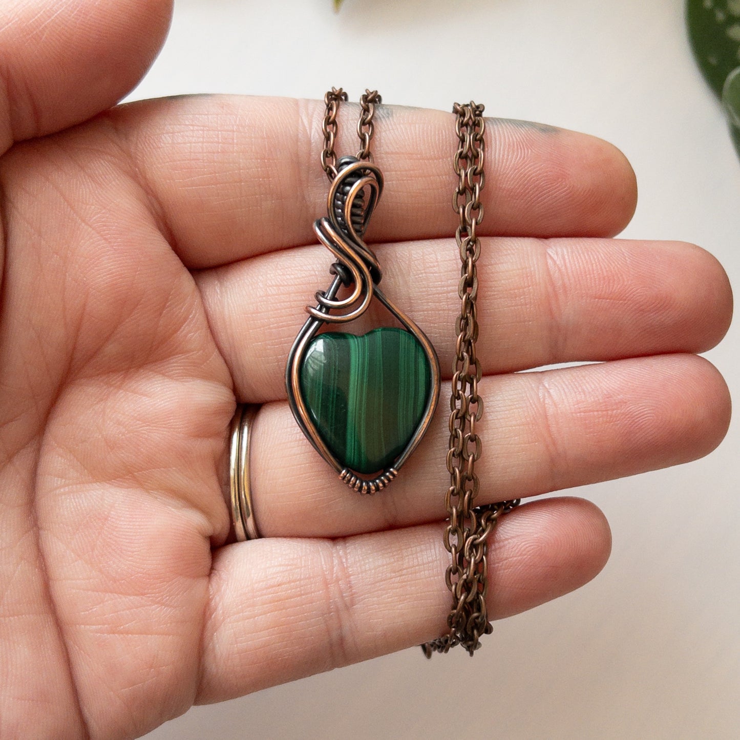 Malachite Heart & Copper Wrapped Pendant