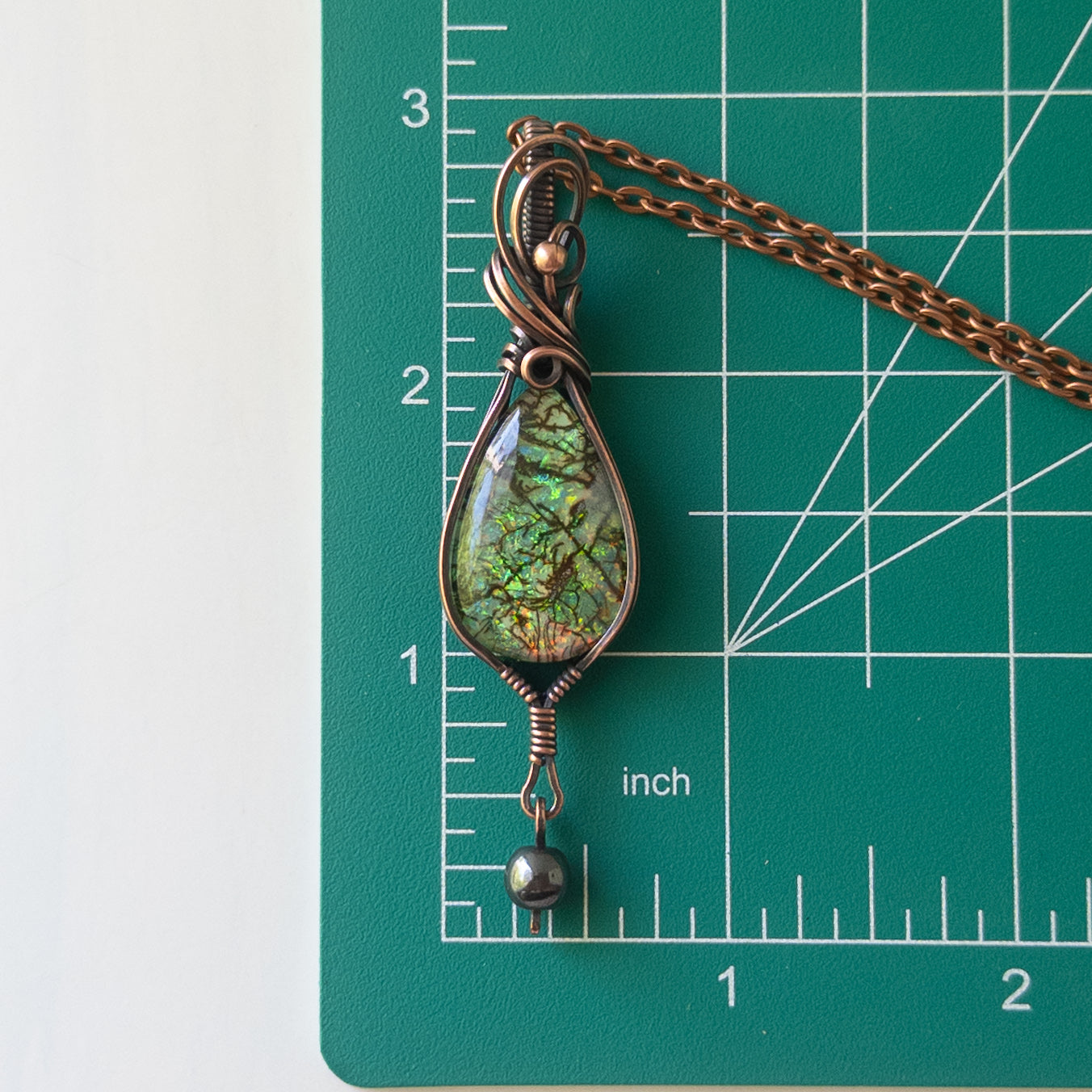 Monarch Opal & Hematite Antiqued Copper Wrapped Pendant