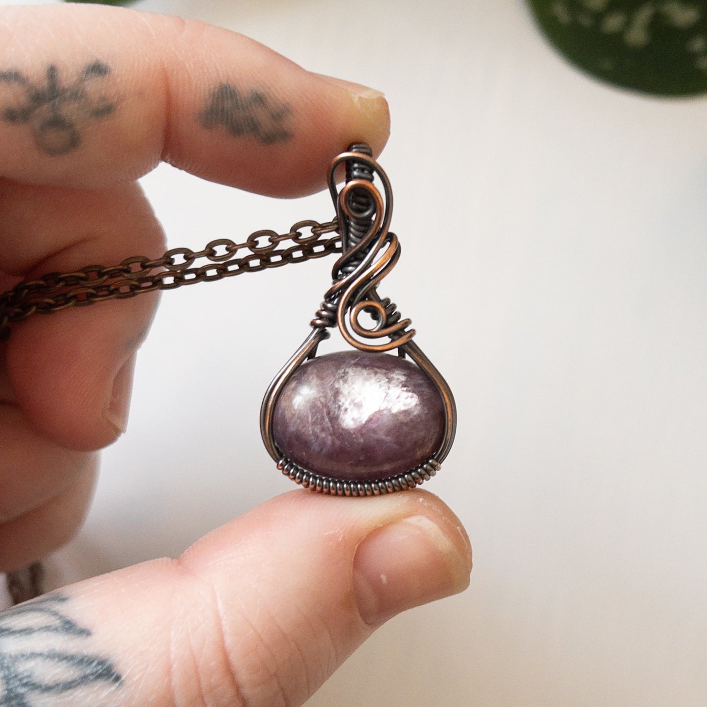 Lepidolite & Copper Wrapped Pendant