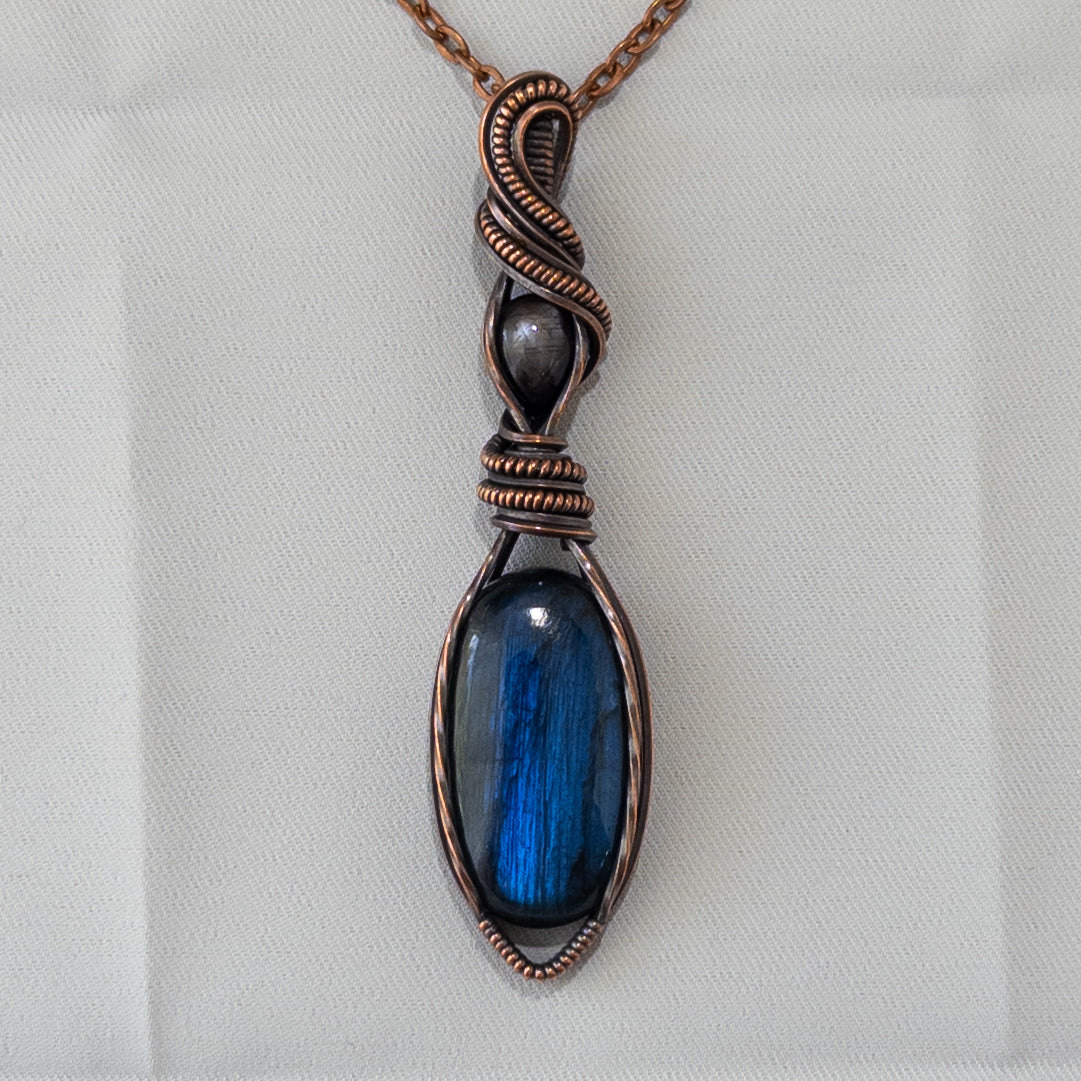 Labradorite & Tanzanian Iolite Copper Wrapped Pendant
