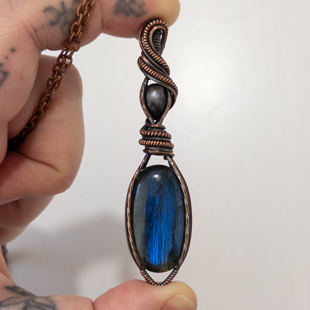 Labradorite & Tanzanian Iolite Copper Wrapped Pendant