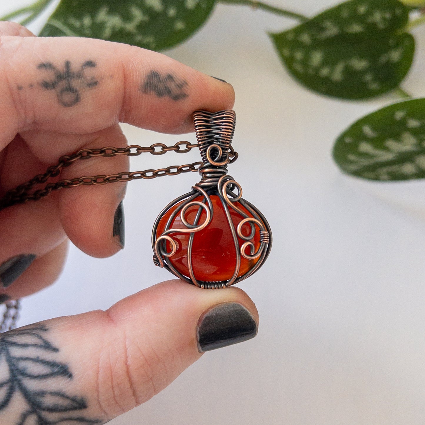 Pumpkin Pendant - Carnelian & Copper B
