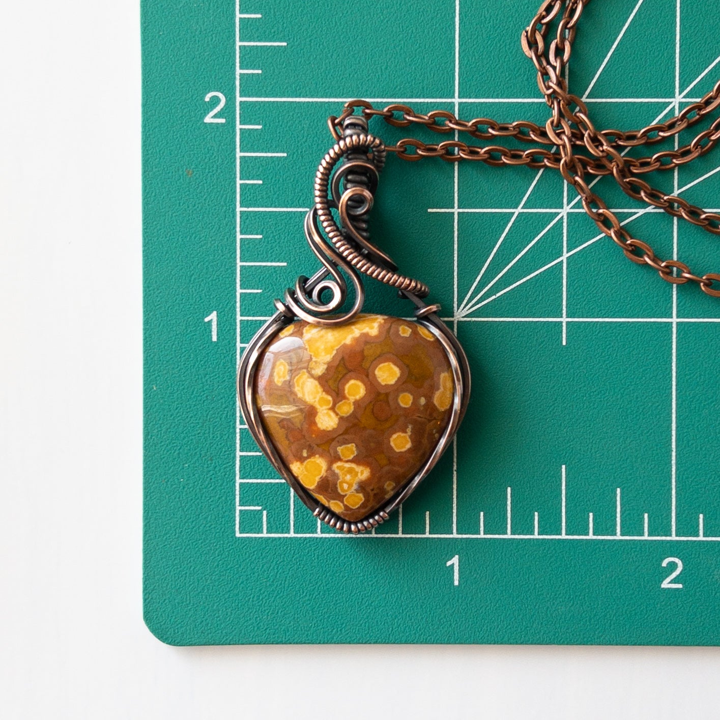 Rust Orange & Honeysuckle Yellow Ocean Jasper Copper Wrapped Pendant