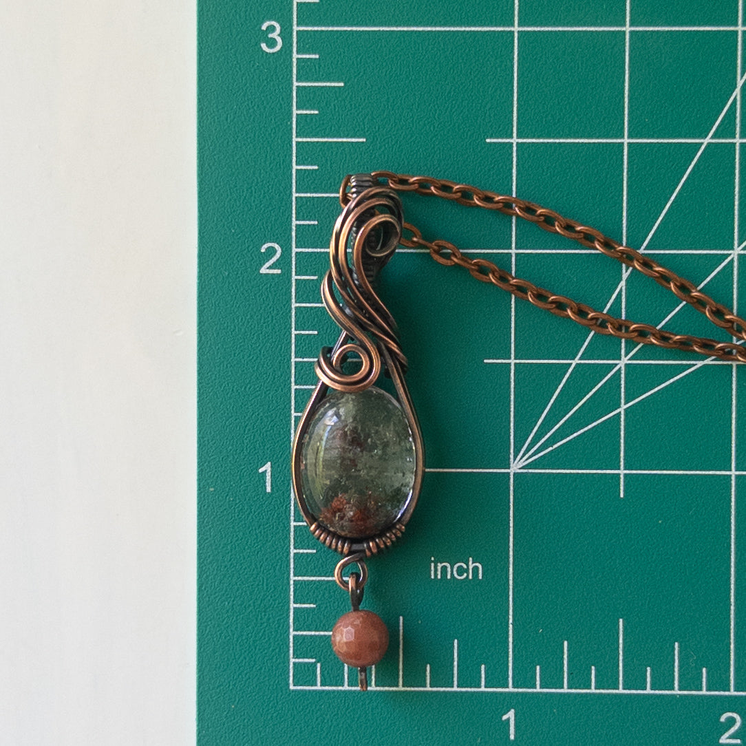 Garden Quartz & Jasper Antiqued Copper Wrapped Pendant