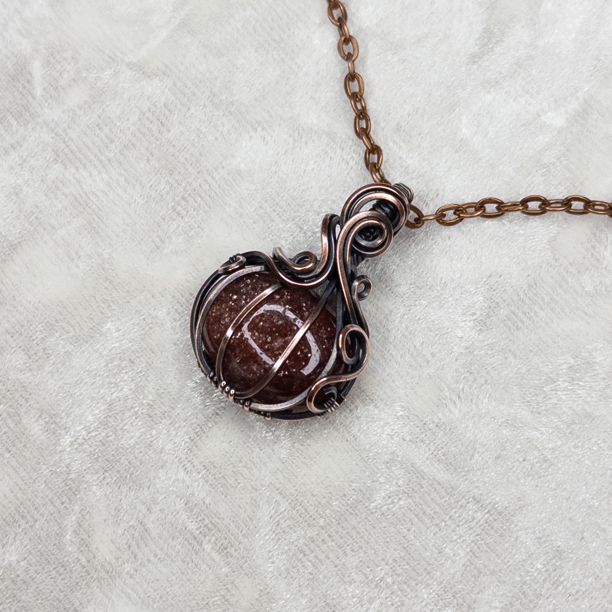 Strawberry Quartz Antiqued Copper Pumpkin Pendant