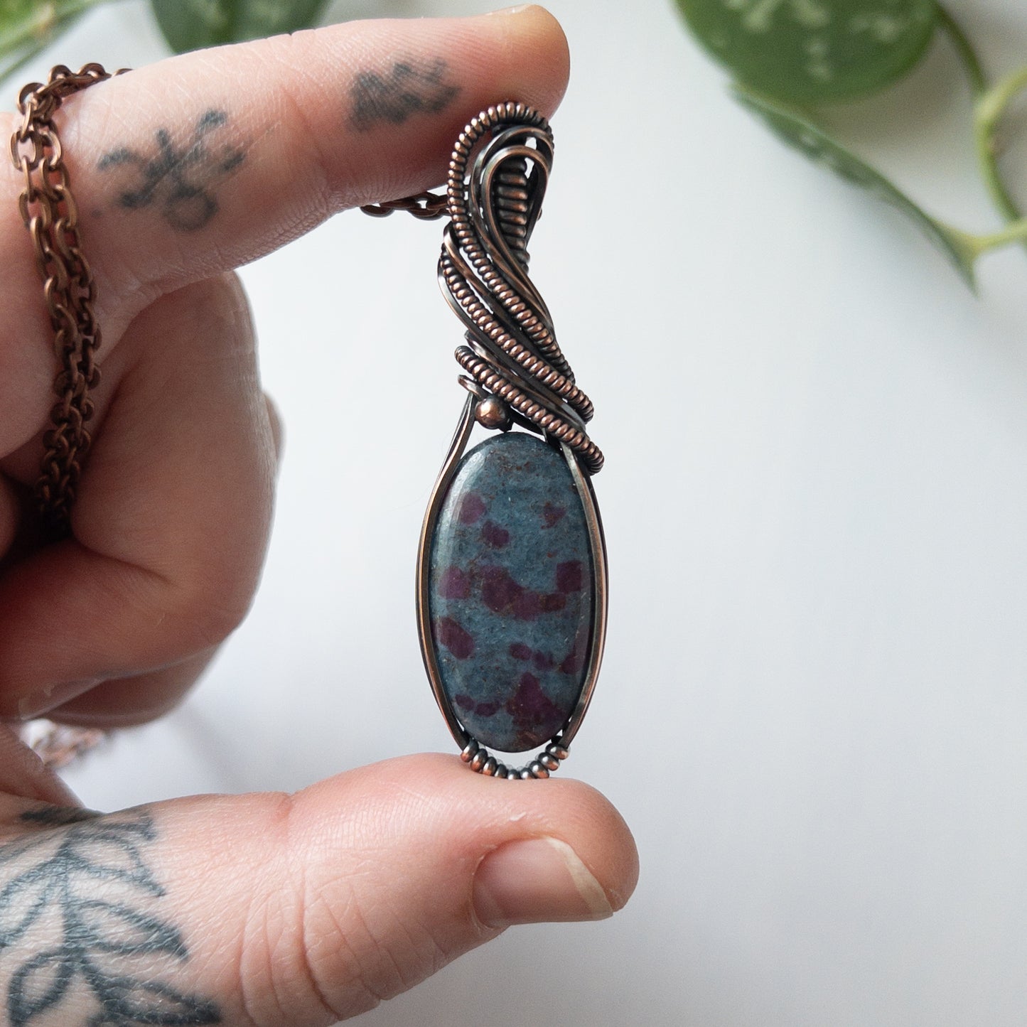 Ruby Kyanite & Copper Wrapped Pendant (UV Reactive)