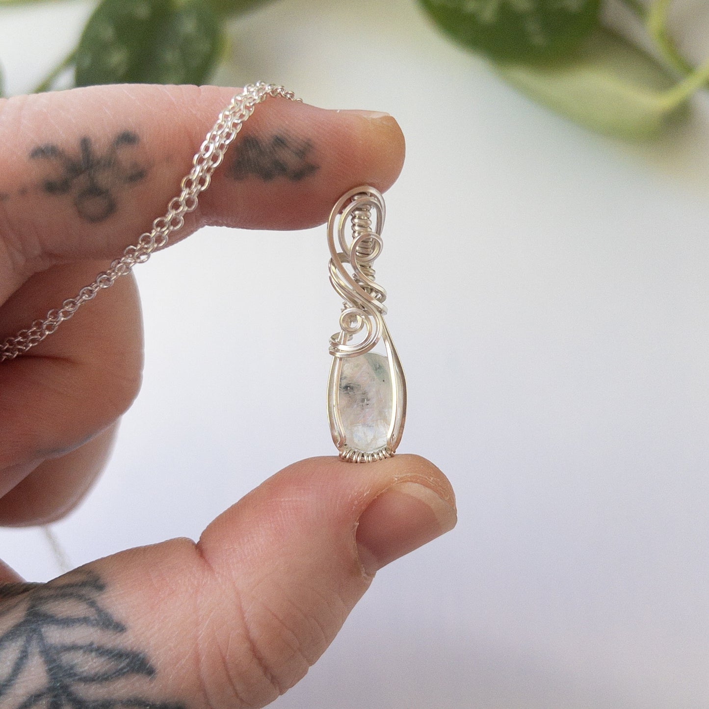 Rainbow Moonstone & Sterling Silver Wrapped Pendant