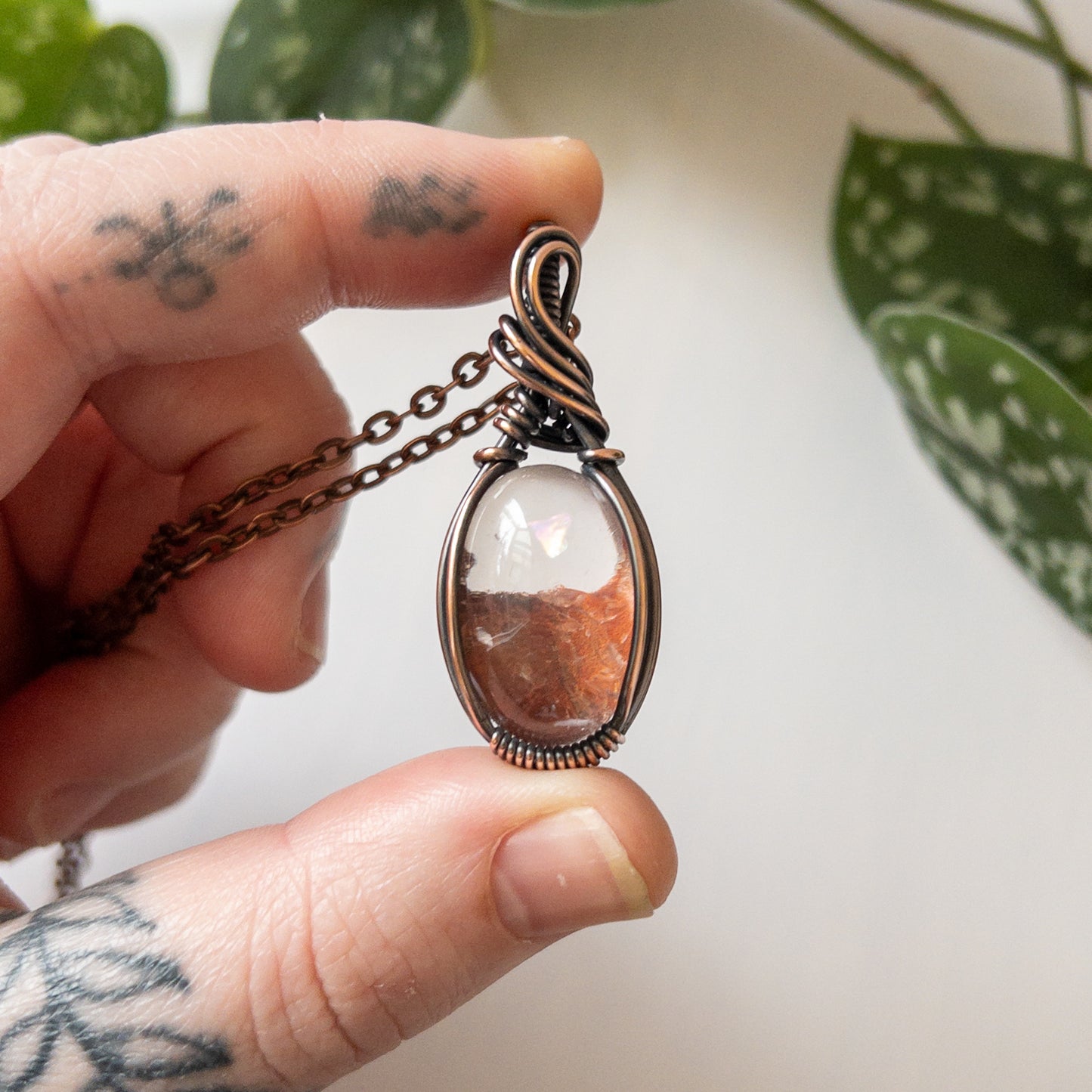 Fire Quartz & Copper Wrapped Pendant