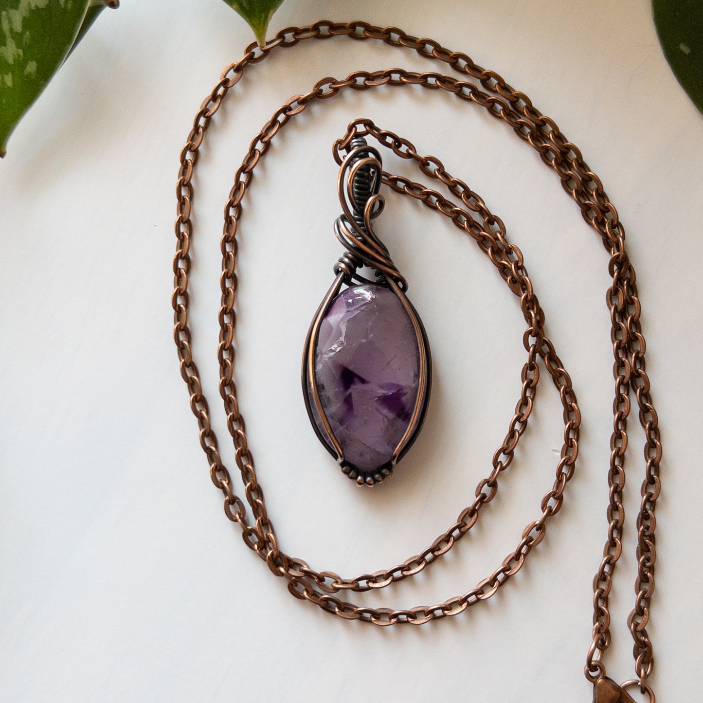 Faceted Amethyst & Copper Wrapped Pendant