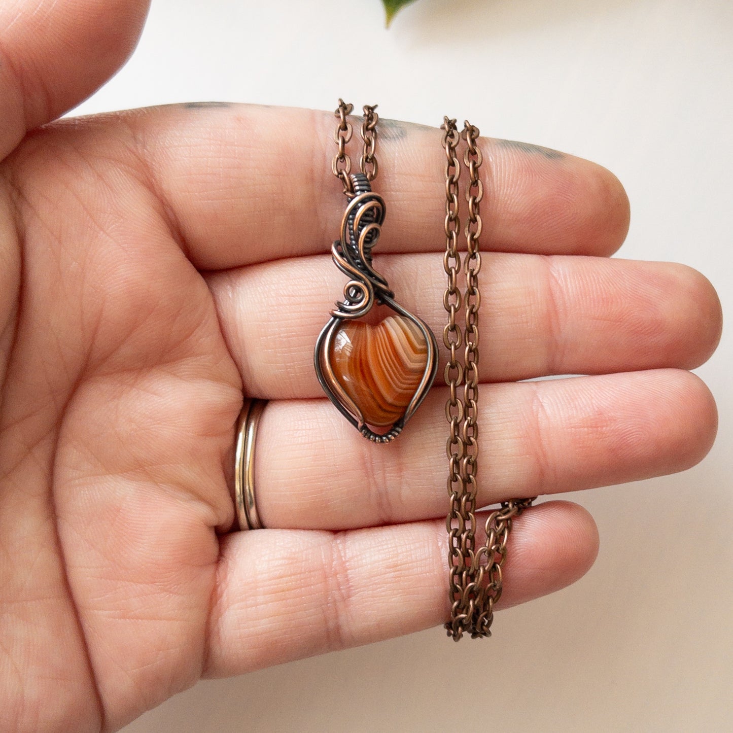 Mini Carnelian Heart & Copper Wrapped Pendant - B