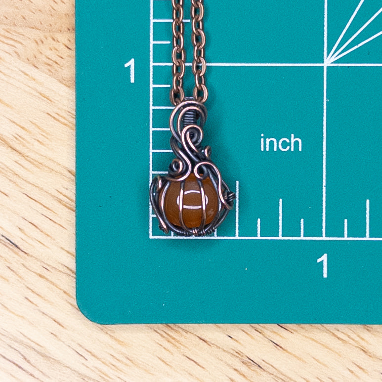 Micro Carnelian Antiqued Copper Pumpkin Pendant