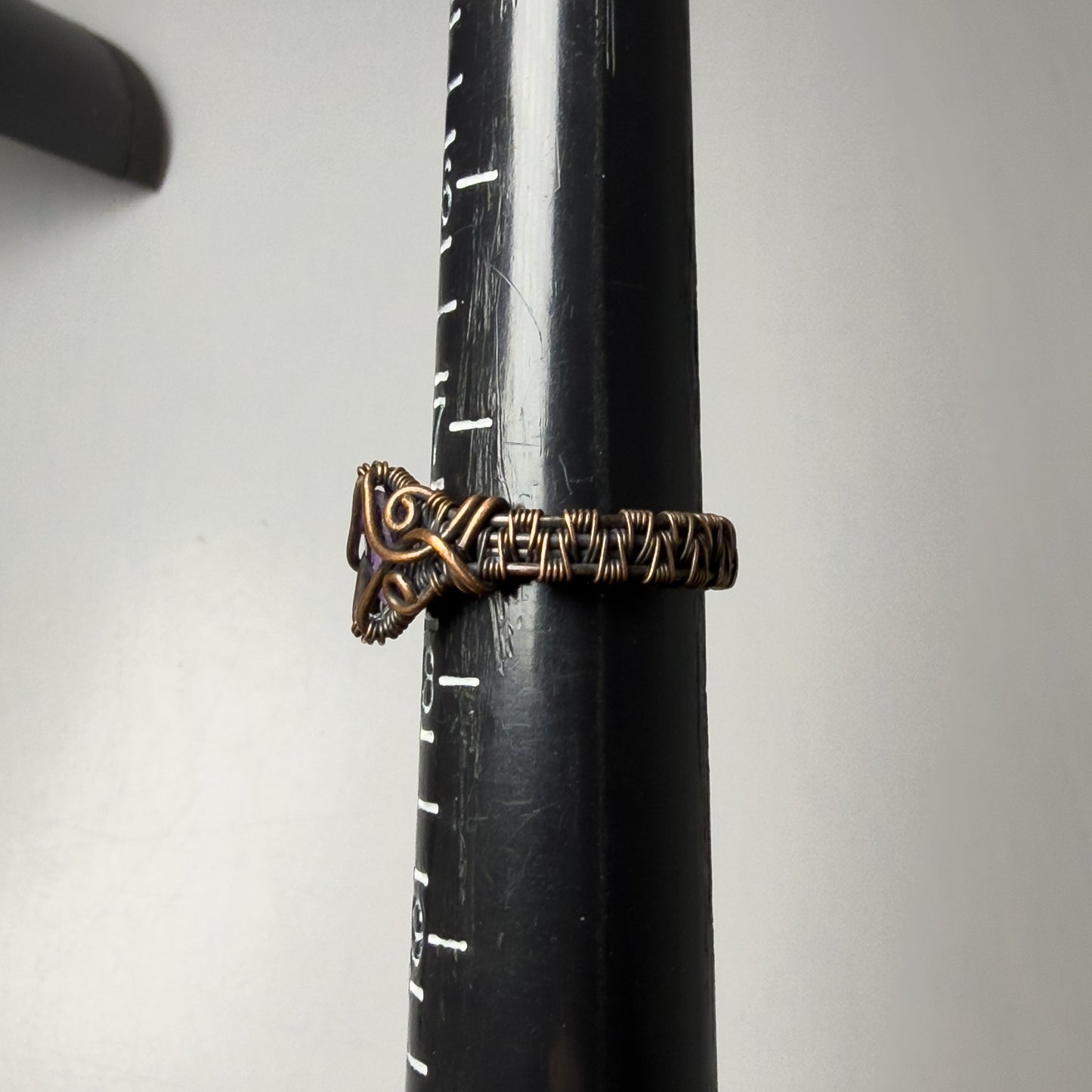 Amethyst Intricate Woven Copper Ring 7.5