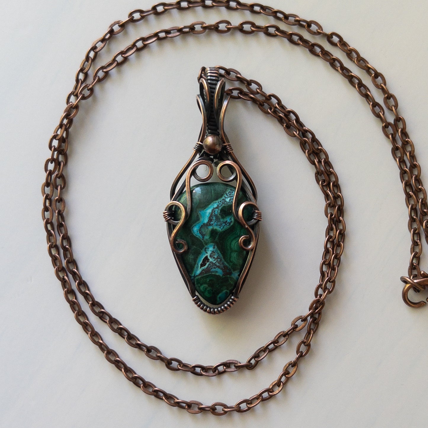 Malachite & Chrysocolla Copper Wrapped Pendant