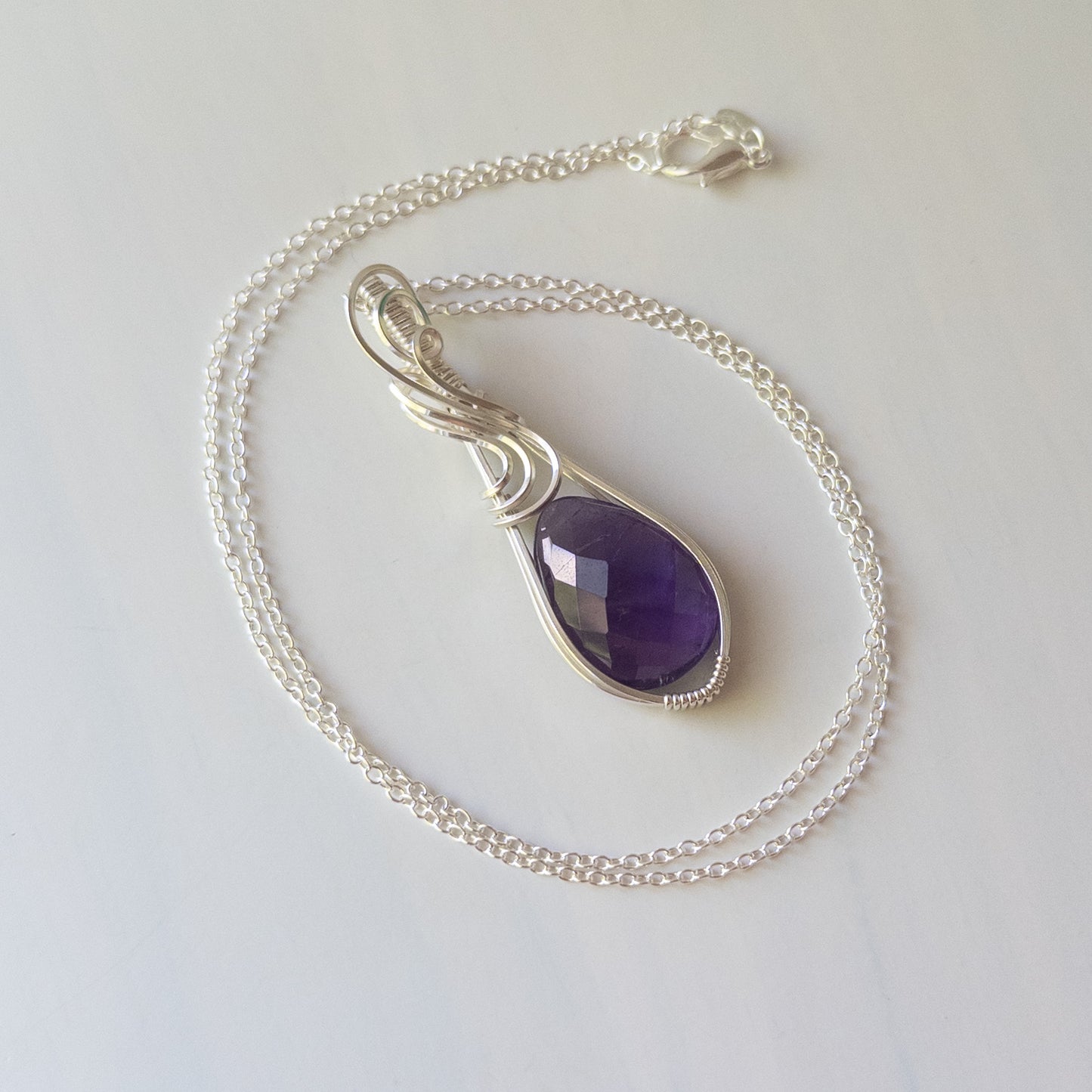 Rose Cut Amethyst Sterling Silver Wrapped Pendant
