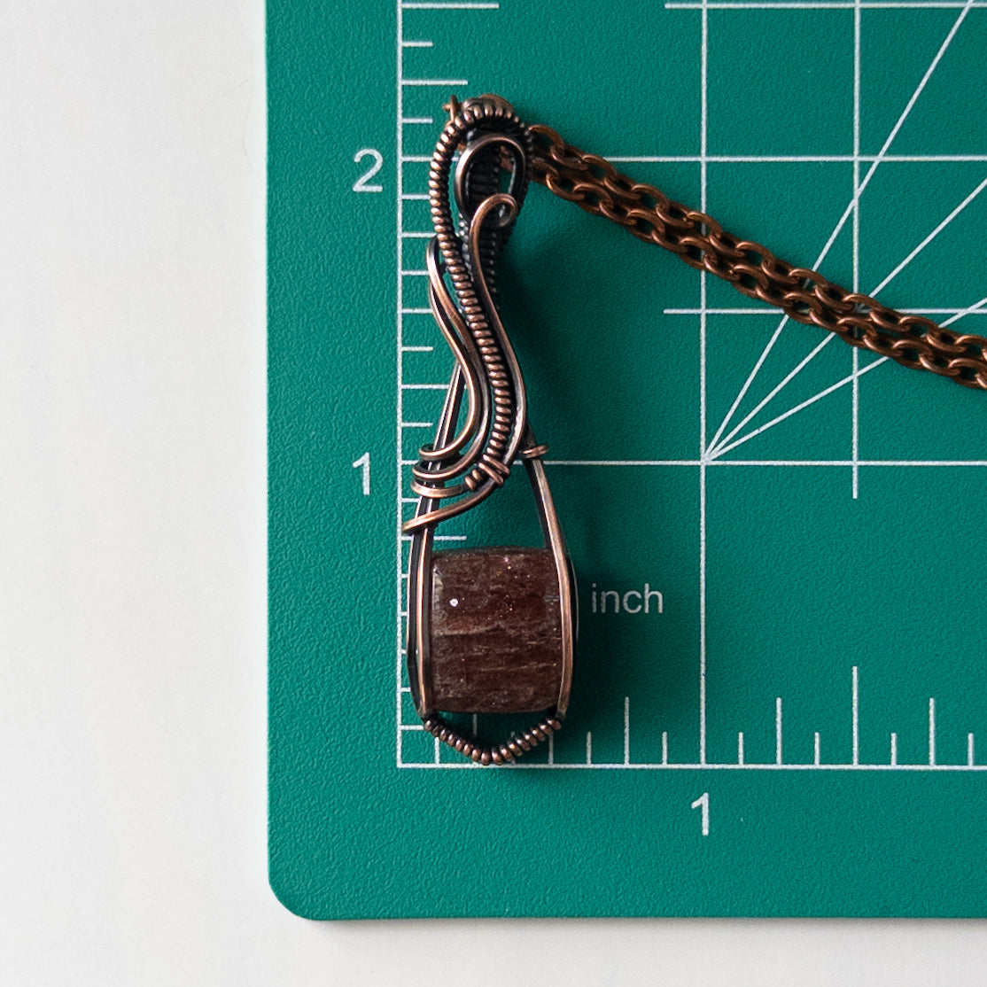 Bloodshot Iolite Sunstone Antiqued Copper Wrapped Pendant