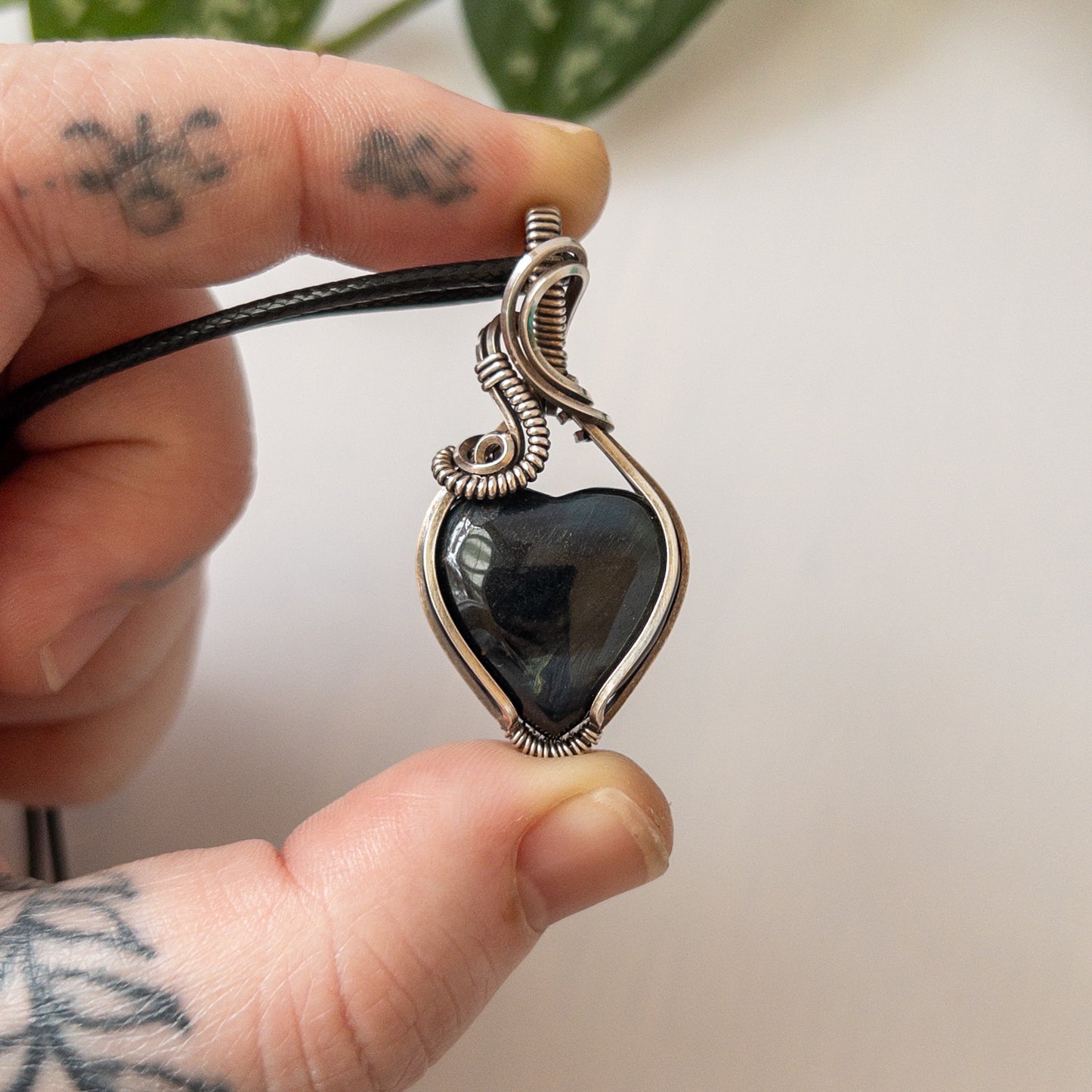Blue Tiger’s Eye Heart & Sterling Silver Wrapped Pendant