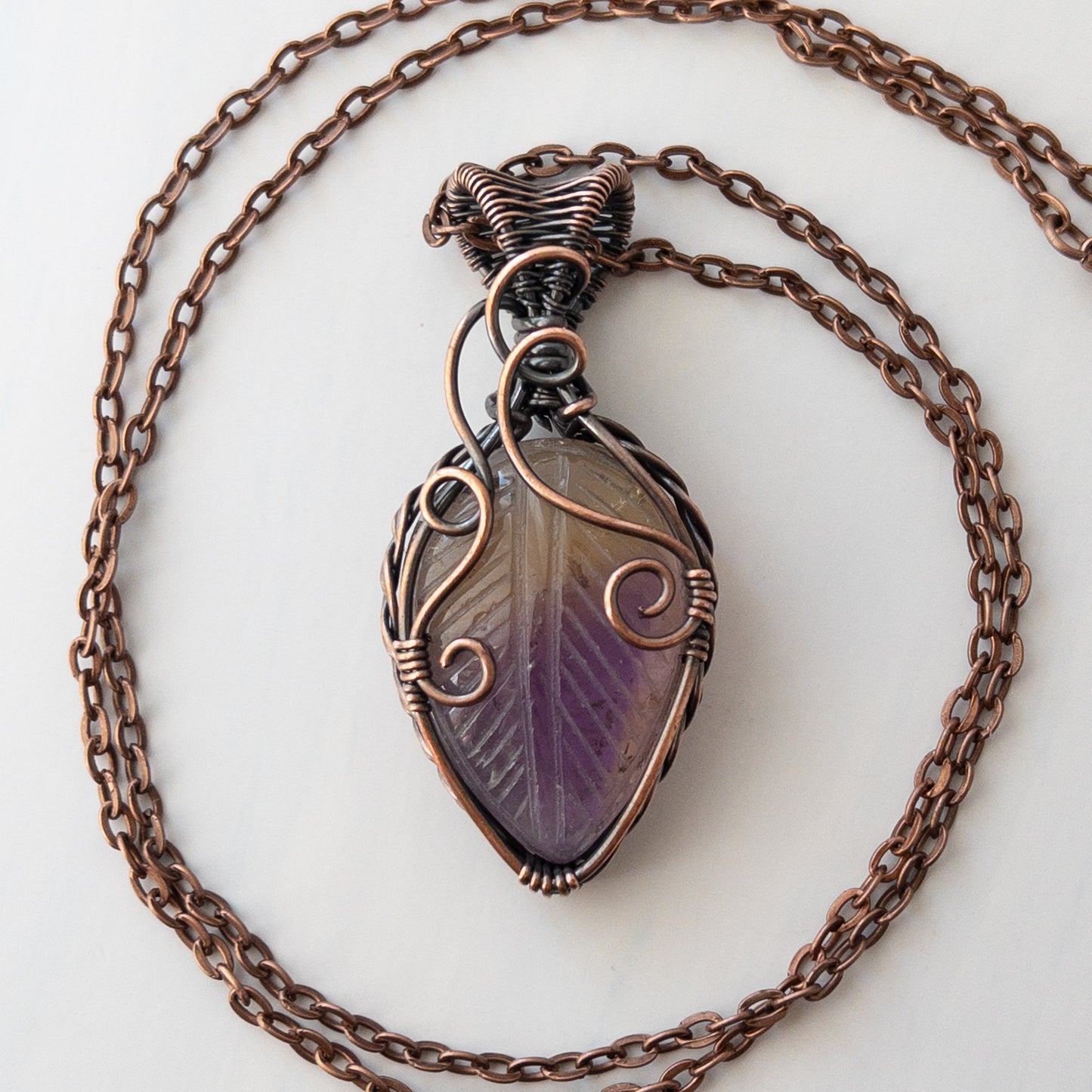 Ametrine “Fairy Leaf” Antiqued Copper Wrapped Pendant