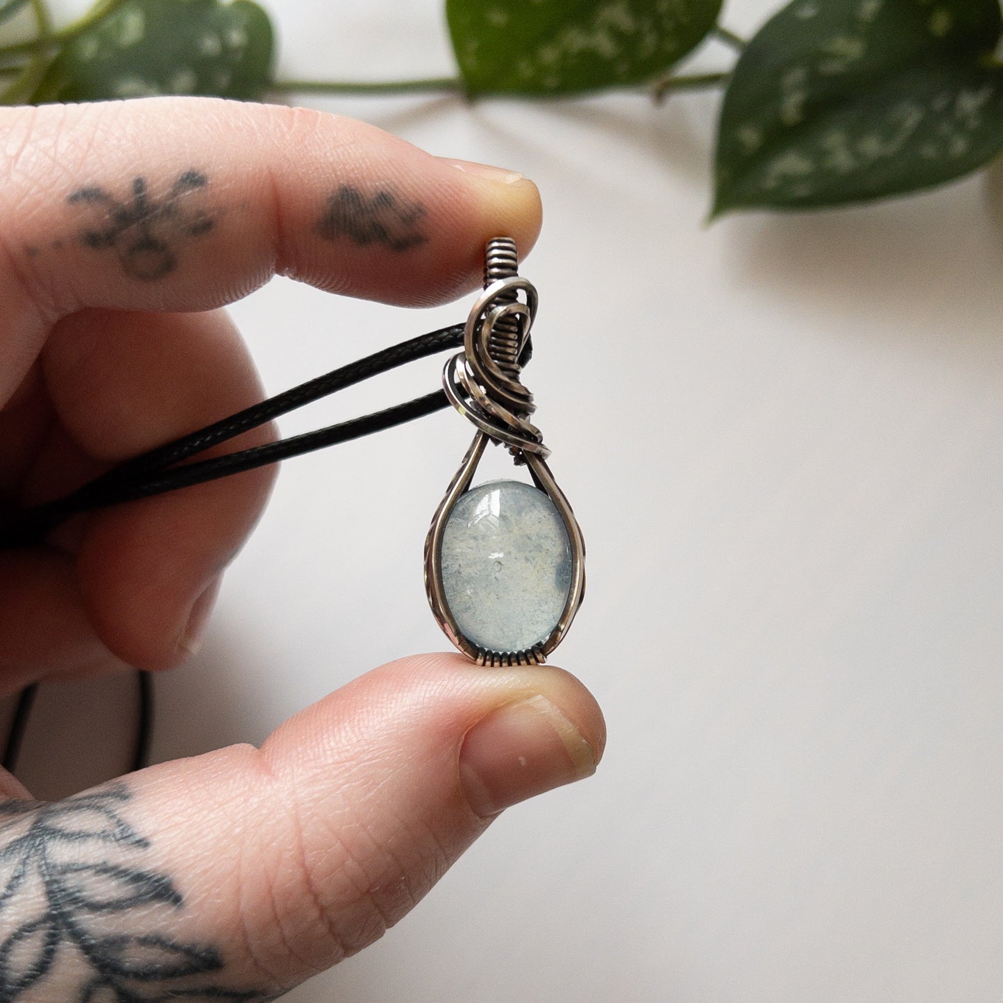 Aquamarine & Sterling Silver Wrapped Pendant