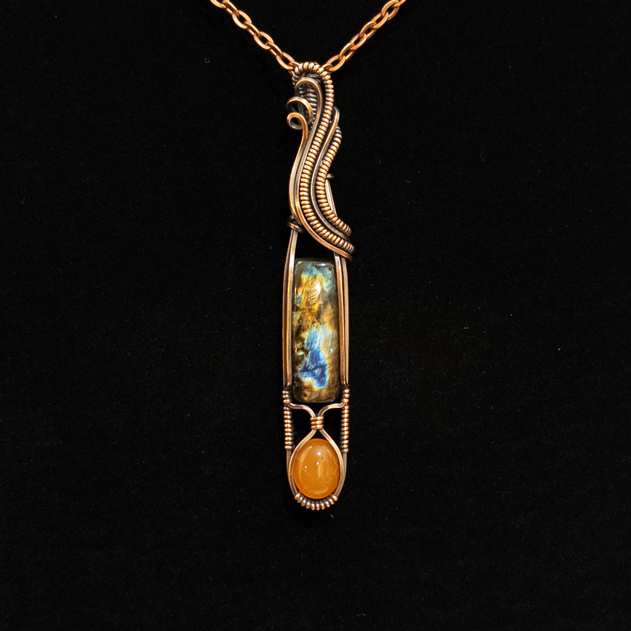 Psyche - Labradorite & Carnelian Copper Pendant