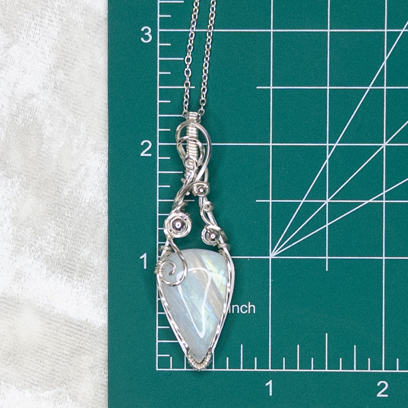 “Bubbles” Rainbow Moonstone & Sterling Silver Wrapped Pendant