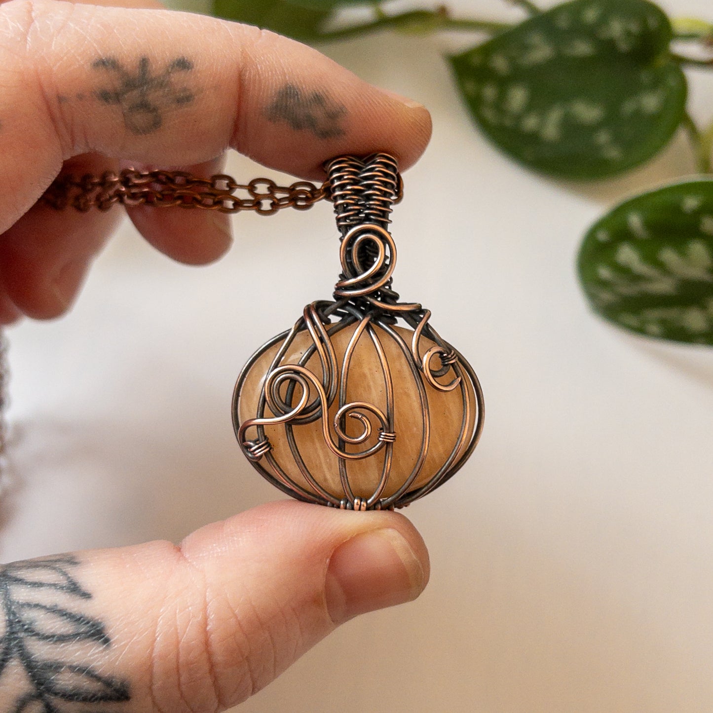 Pumpkin Pendant - Peach Moonstone & Copper