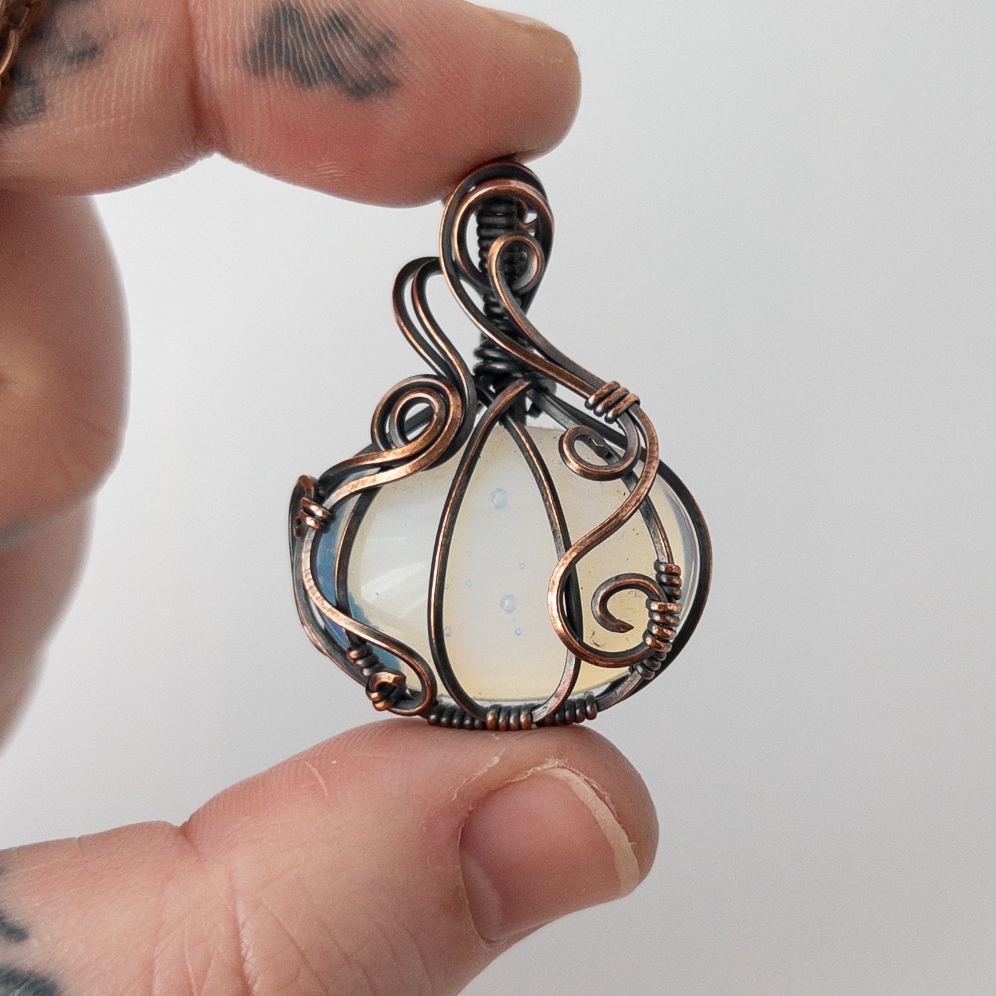 Opalite Pumpkin Antiqued Copper Wrapped Pendant