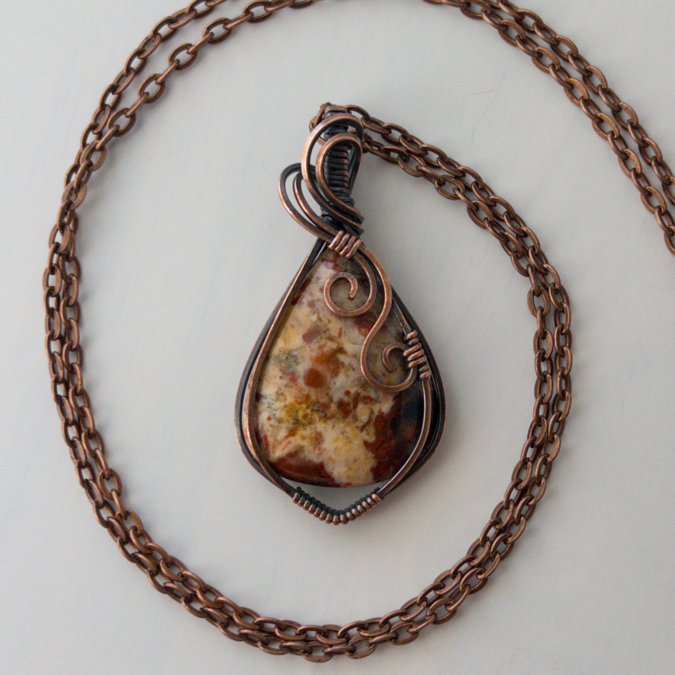 Brecciated Jasper Antiqued Copper Wrapped Pendant