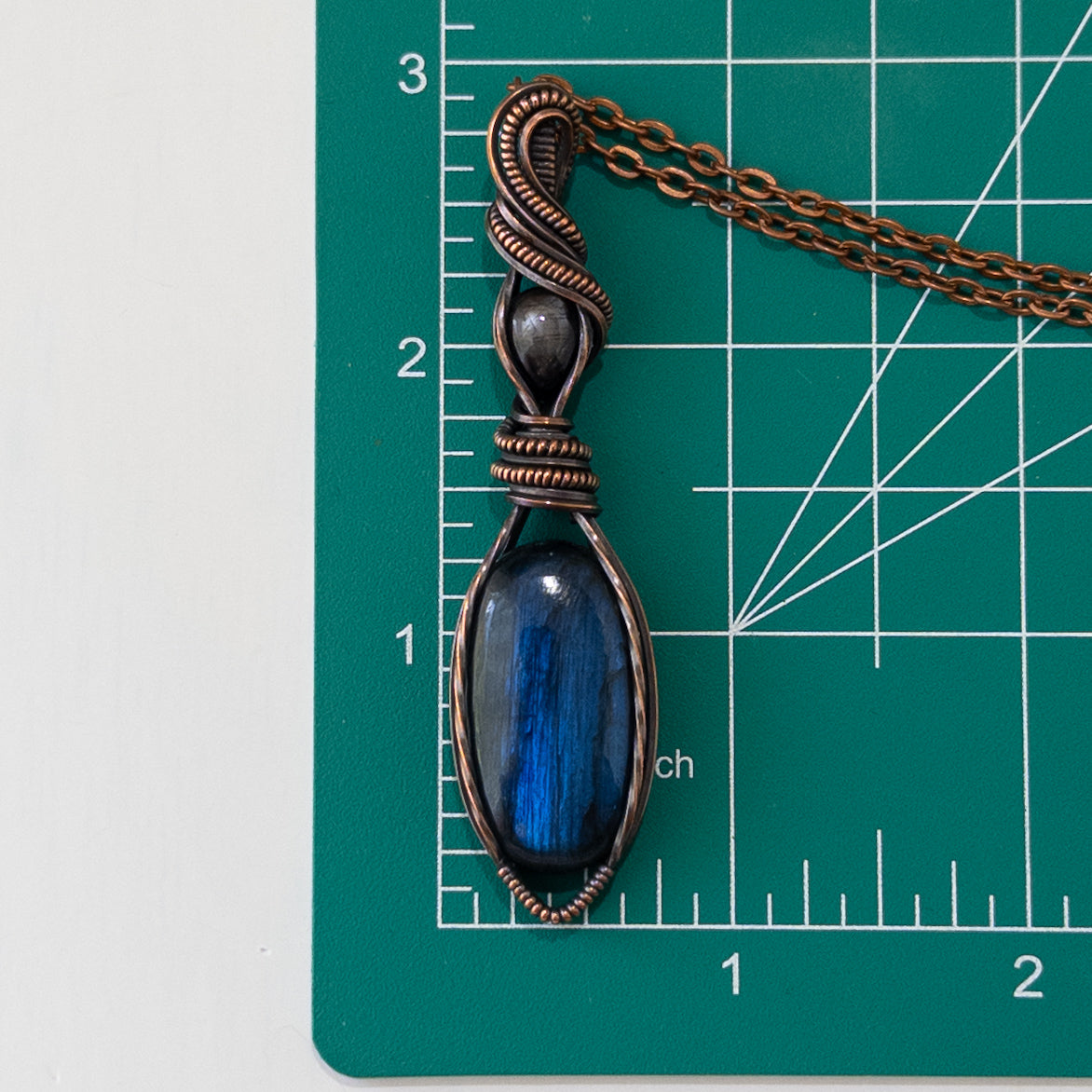 Labradorite & Tanzanian Iolite Copper Wrapped Pendant