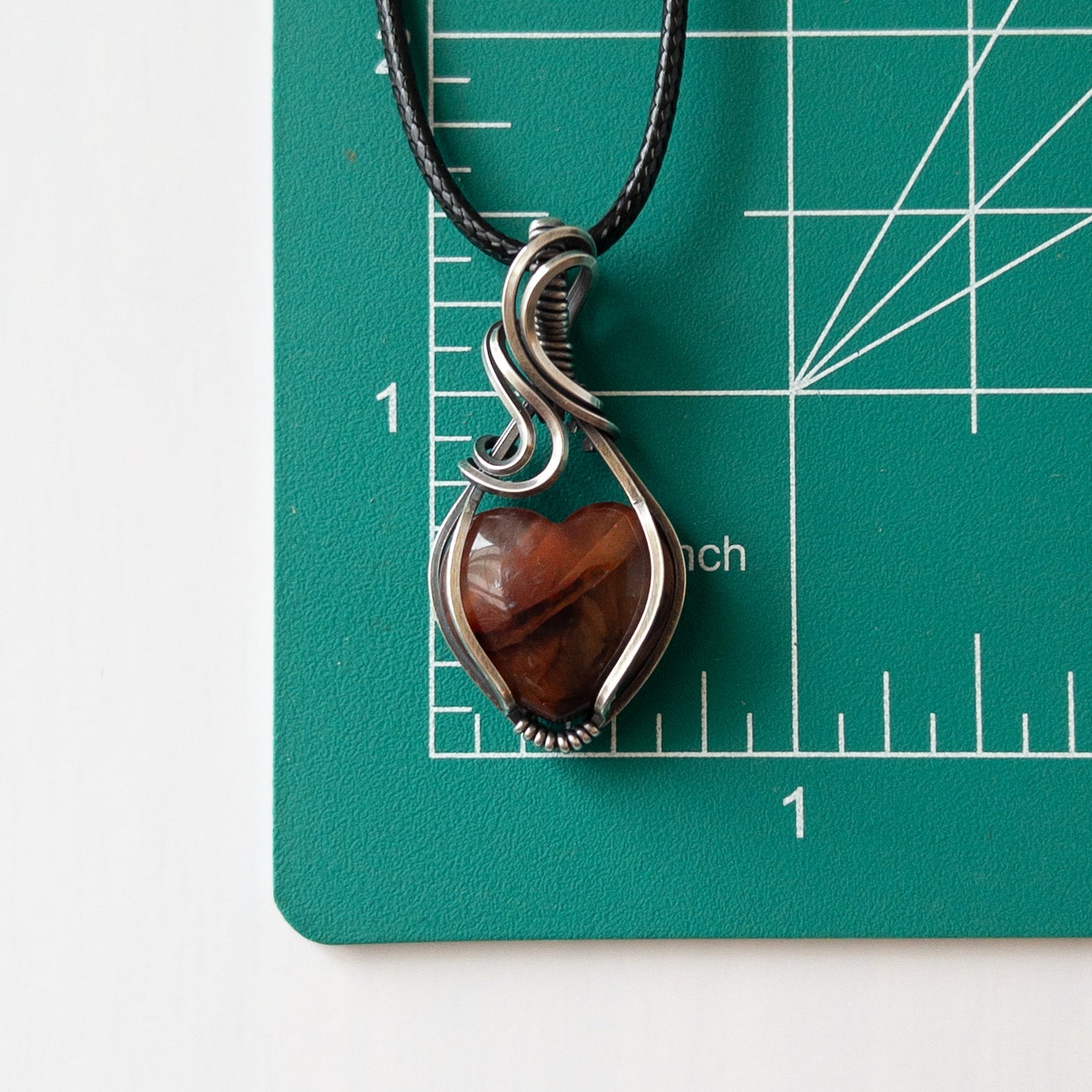 Fire Quartz Heart & Sterling Silver Wrapped Pendant