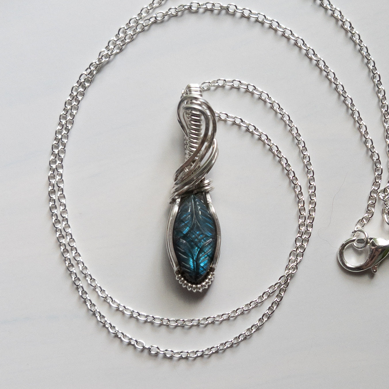 Mughal Carved Labradorite & Sterling Silver Wrapped Pendant