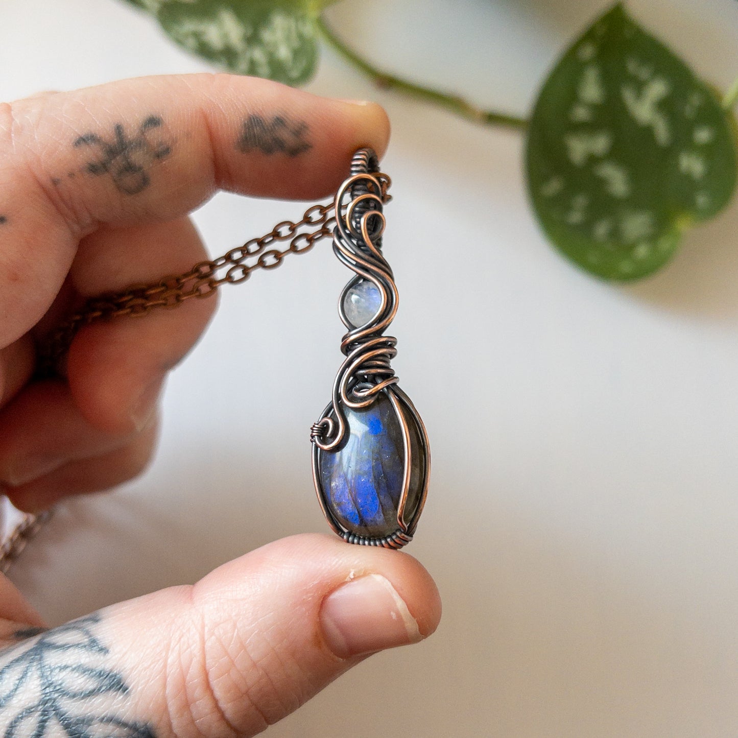 Labradorite with Moonstone & Copper Wrapped Pendant